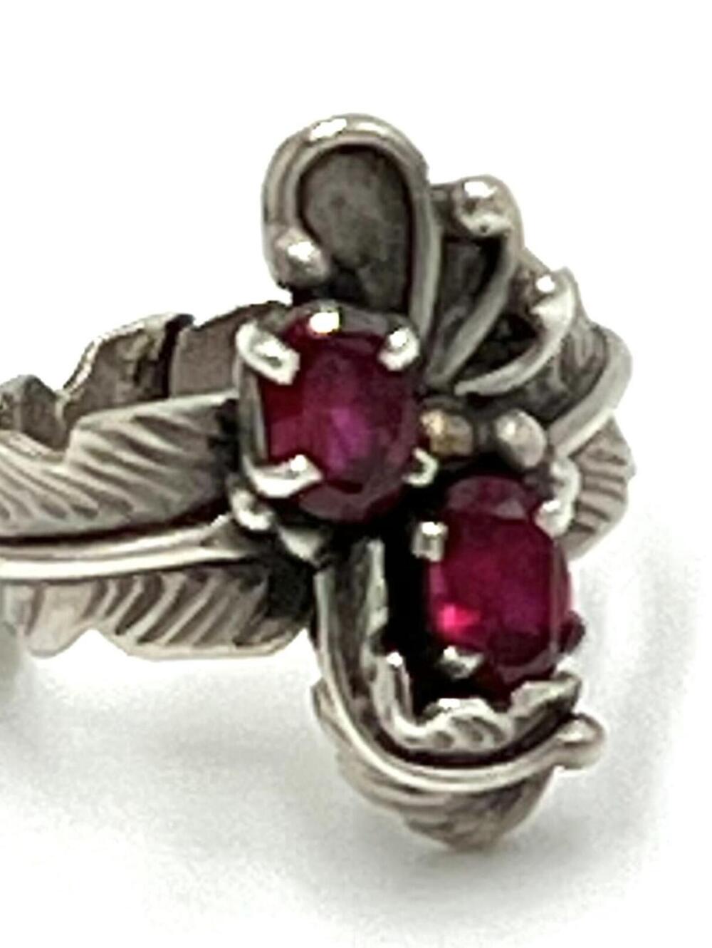 Rubies Set in Sterling Silver Native Floral & Feather Ring